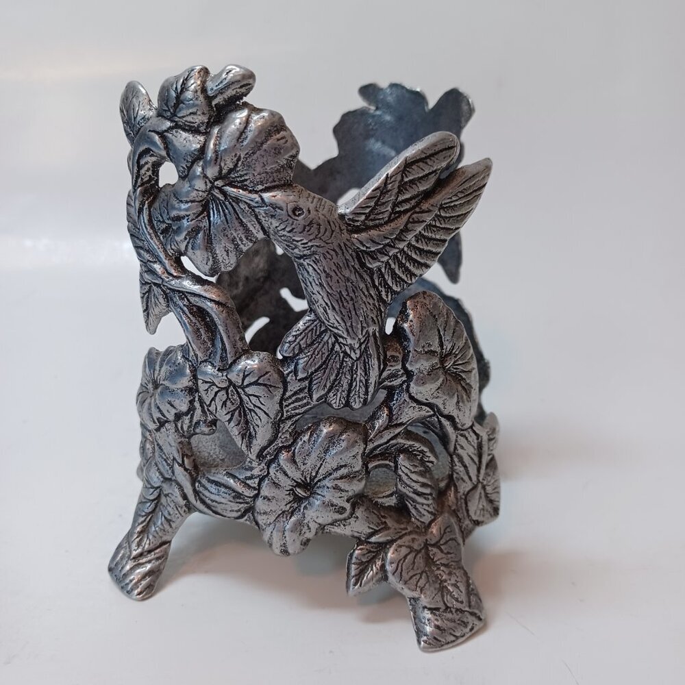 Carson Pewter Candle Jar Holder‎ Hummingbird Morning Glory Floral Vintage 1996